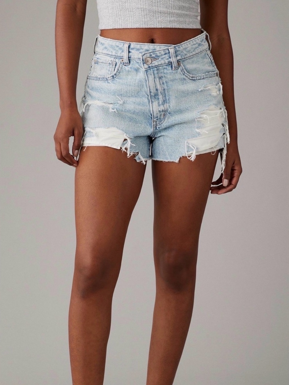American Eagle Strigid Denim Mom Short Crossover Waist Size 6
